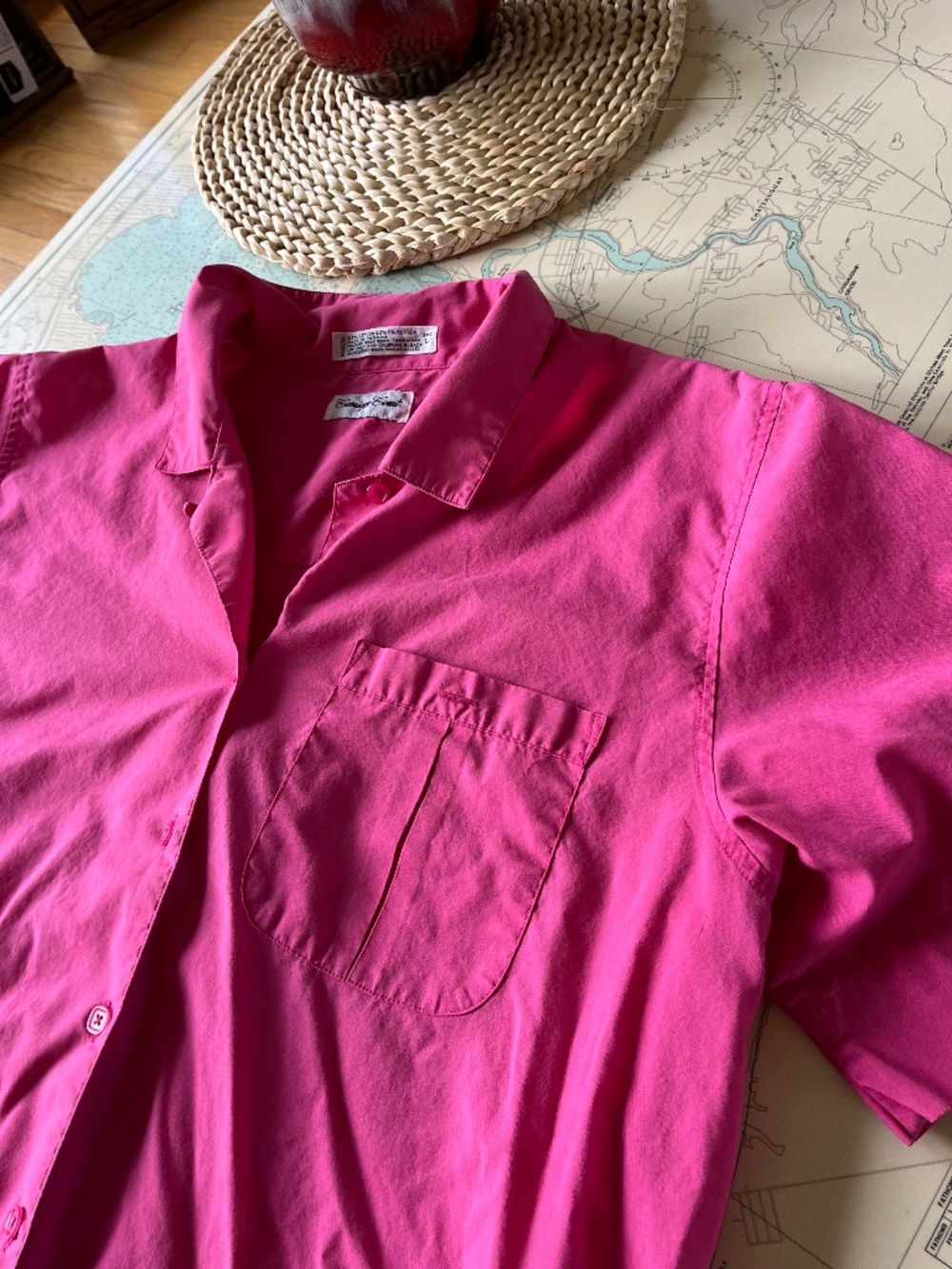 Vintage Pink Carriage Court Cropped Button Up
